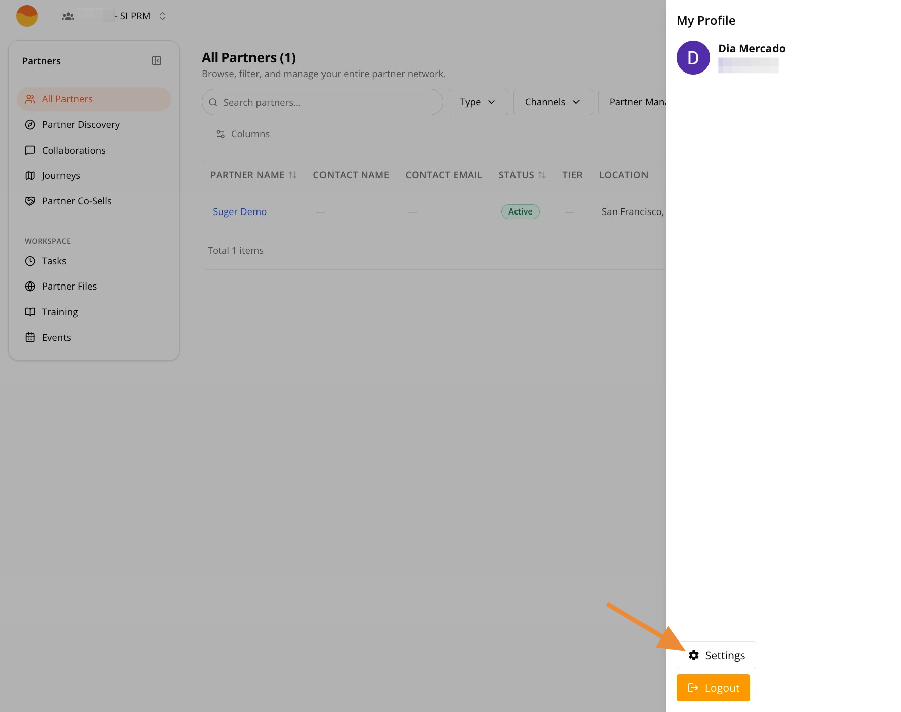 Settings option in the profile menu