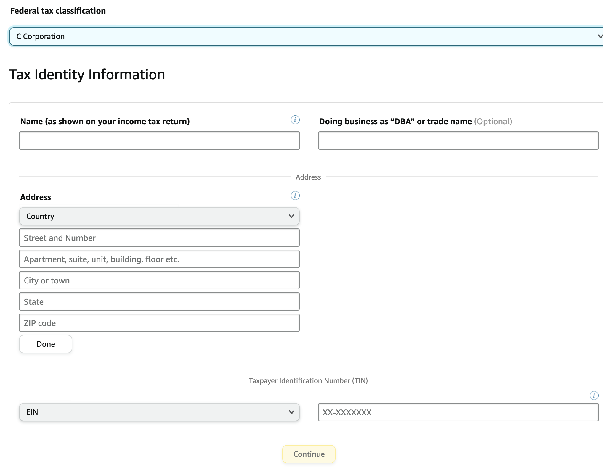 AWS Marketplace tax information form