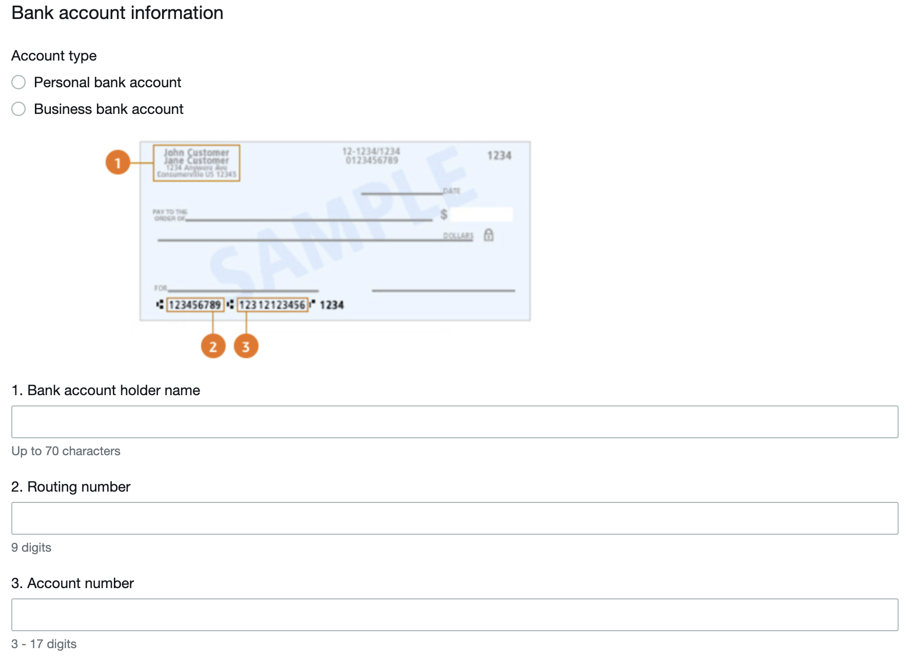 AWS Marketplace banking information form