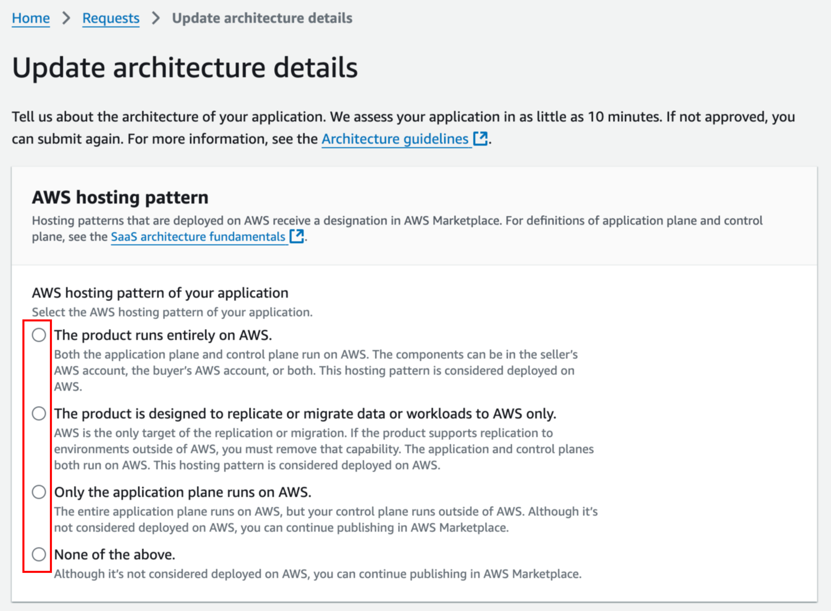 Select the AWS Hosting Pattern