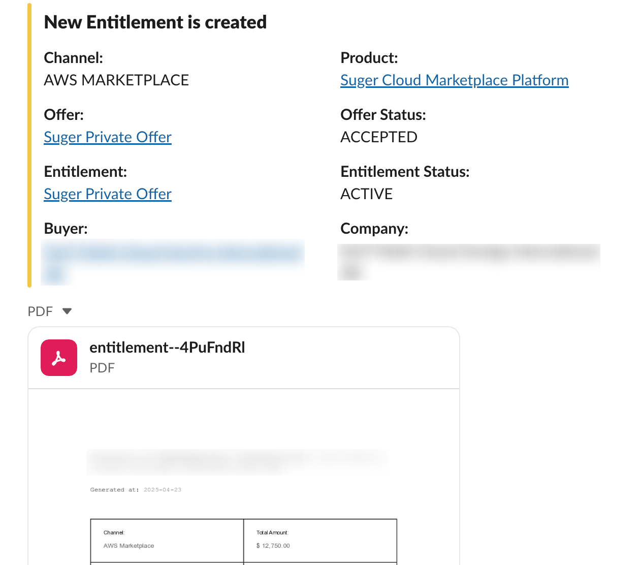 Example Slack notification