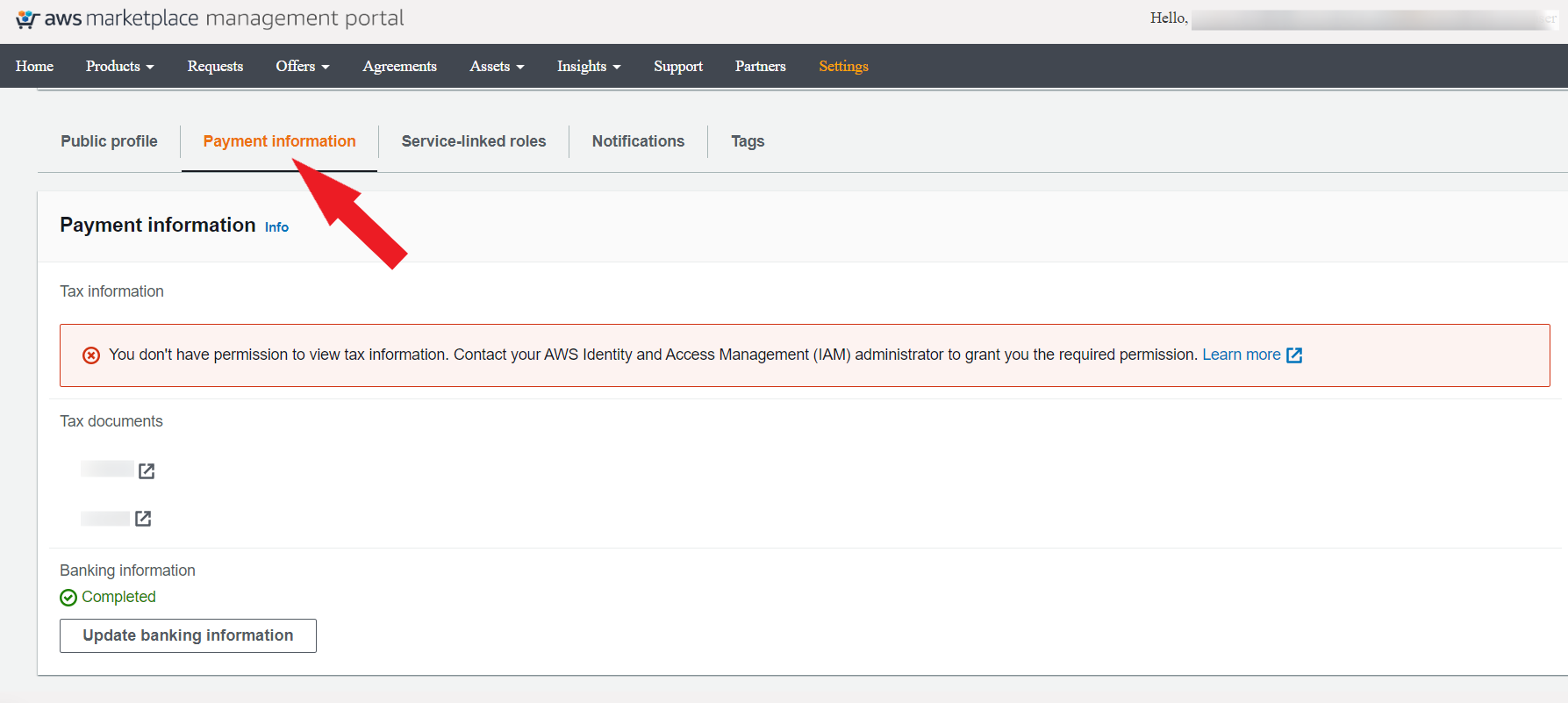 Payment Information tab
