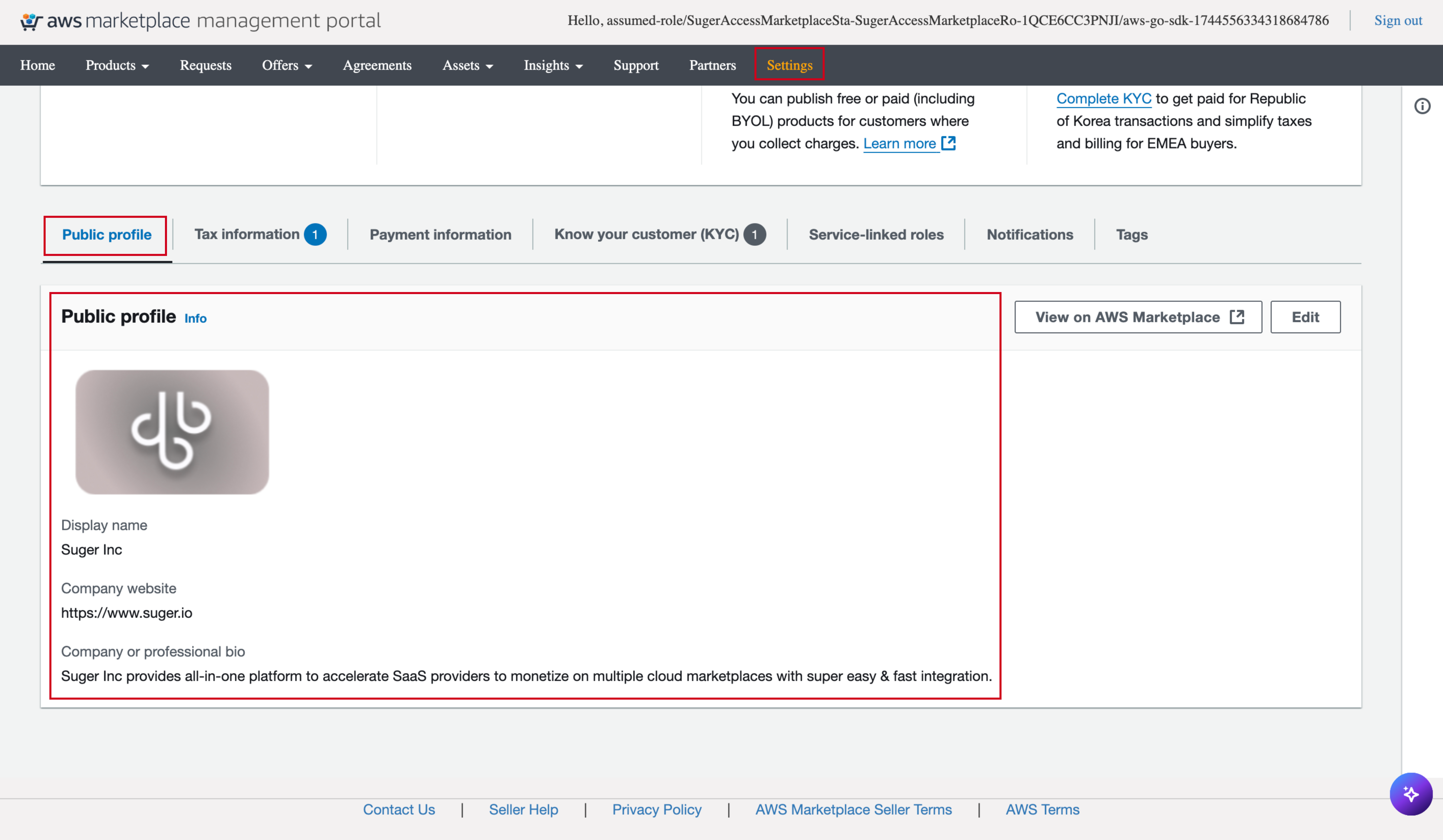 Add public profile form in the AWS Marketplace Management Portal
