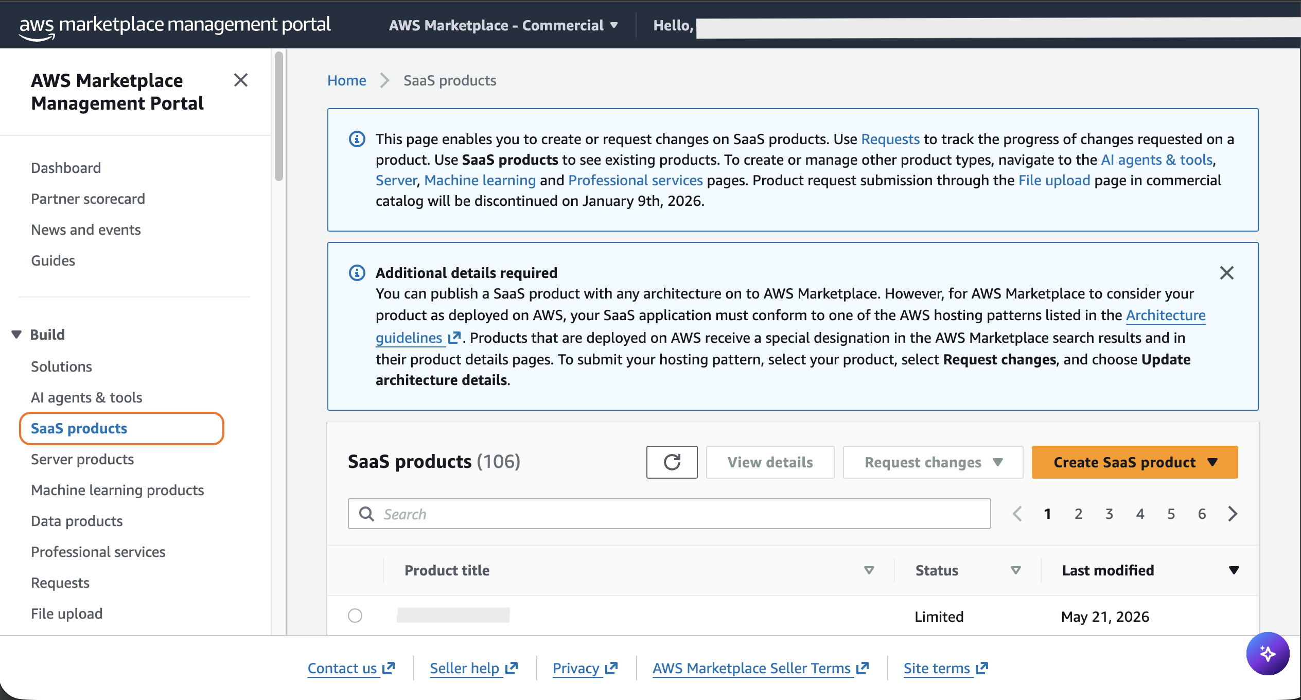 SaaS products in the AWS Marketplace Build menu