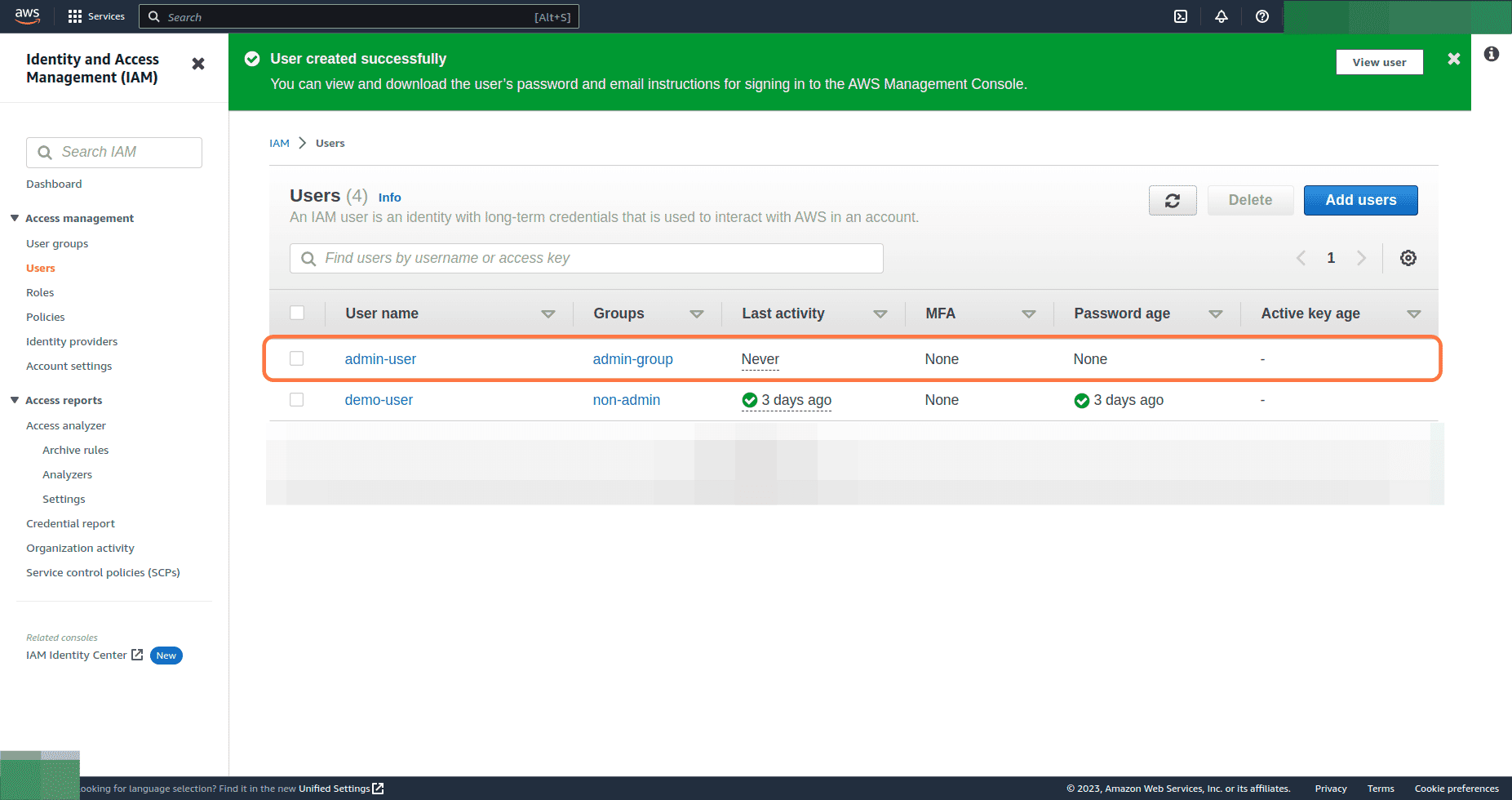 Save Admin user sign-in details