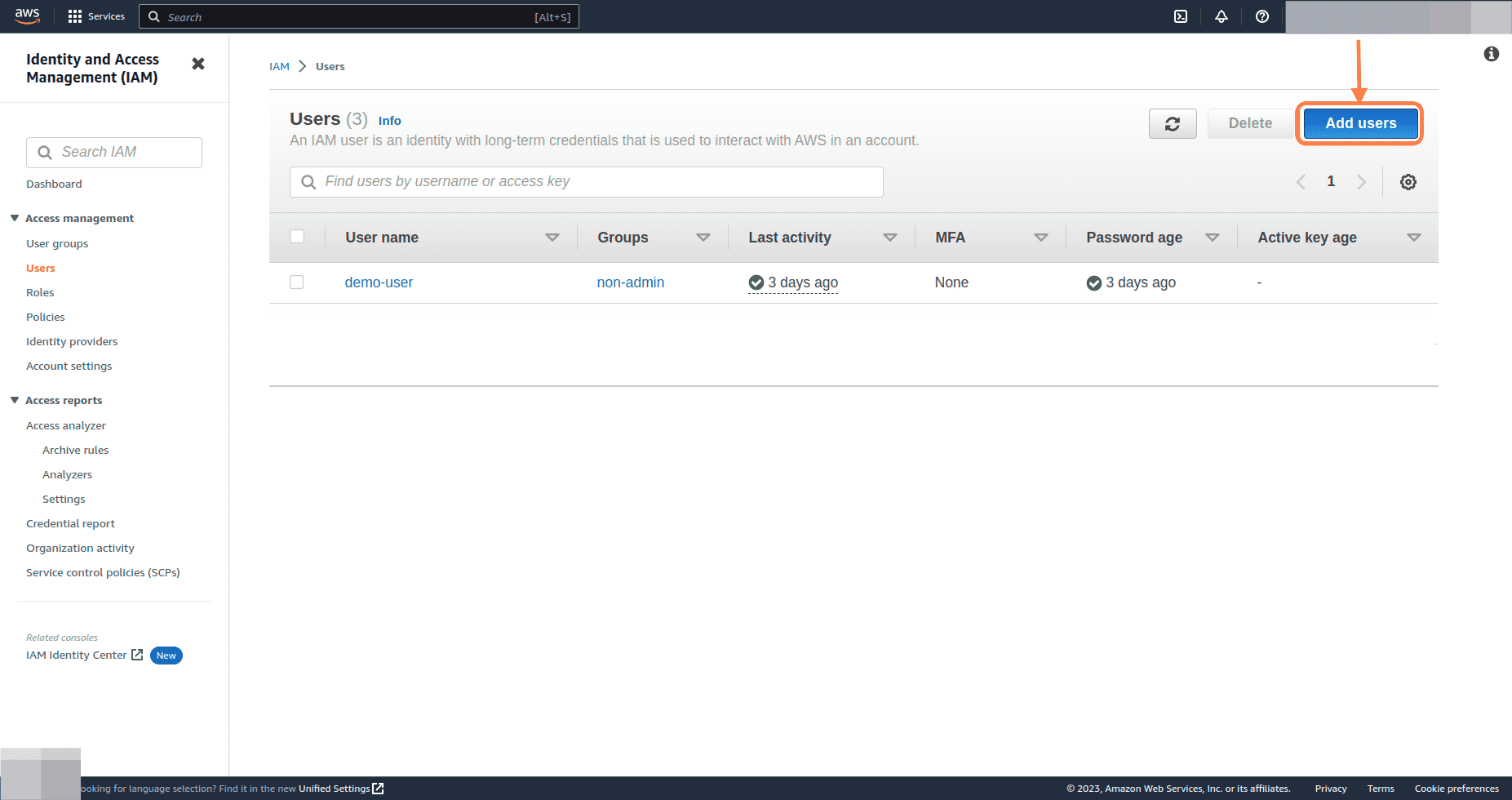 IAM Users page