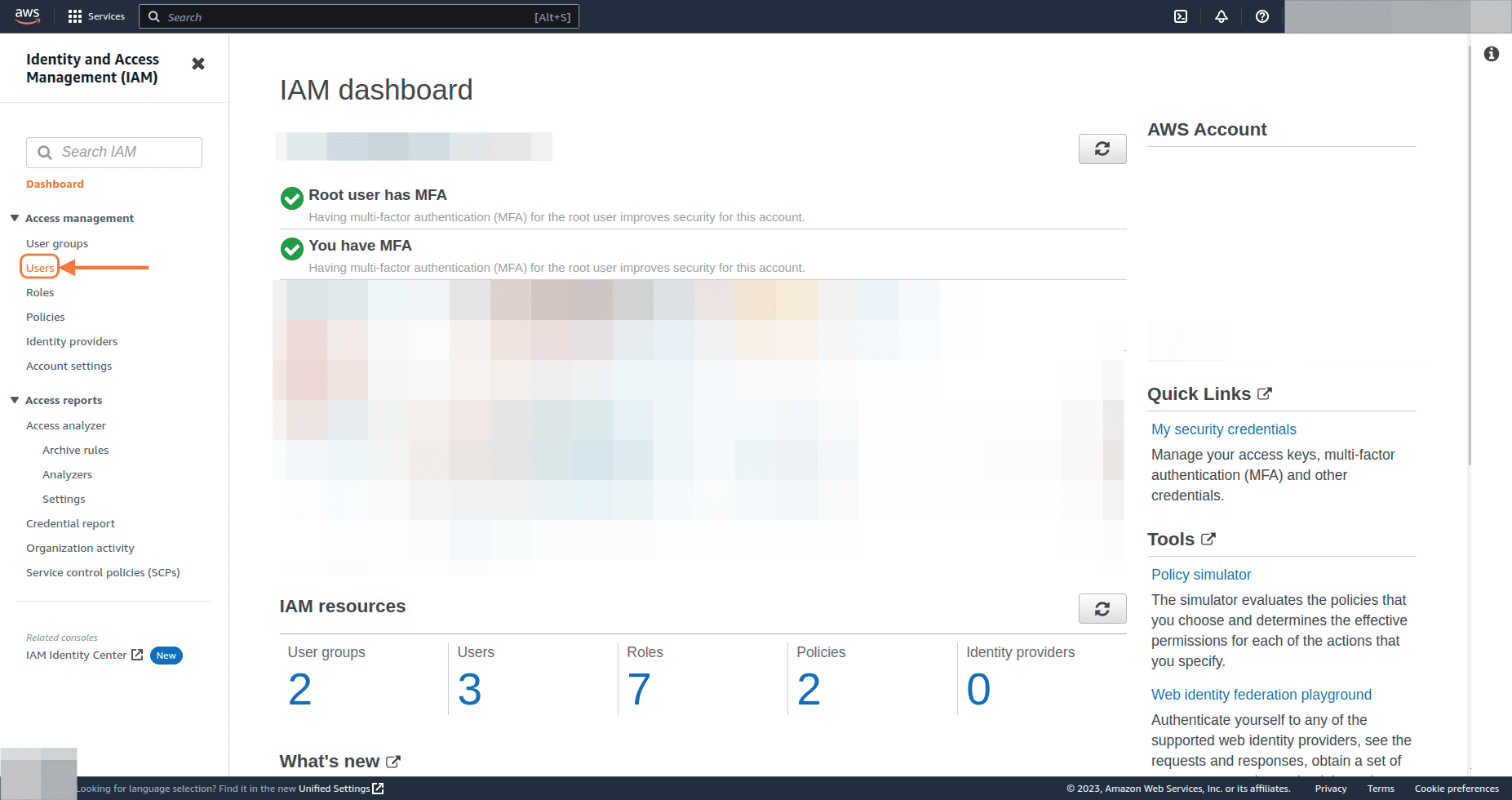 Add users button on the IAM Users page
