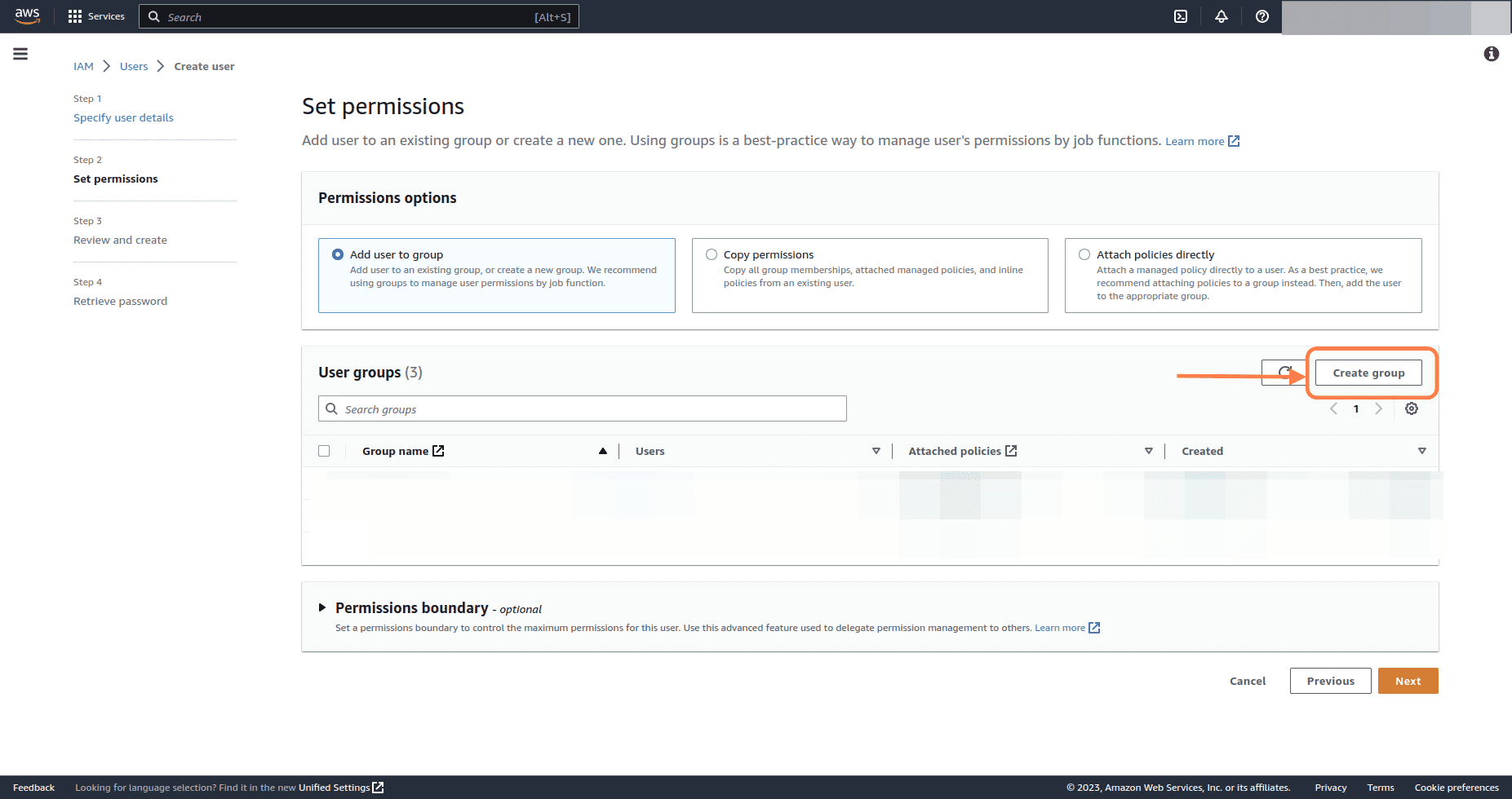Create group option