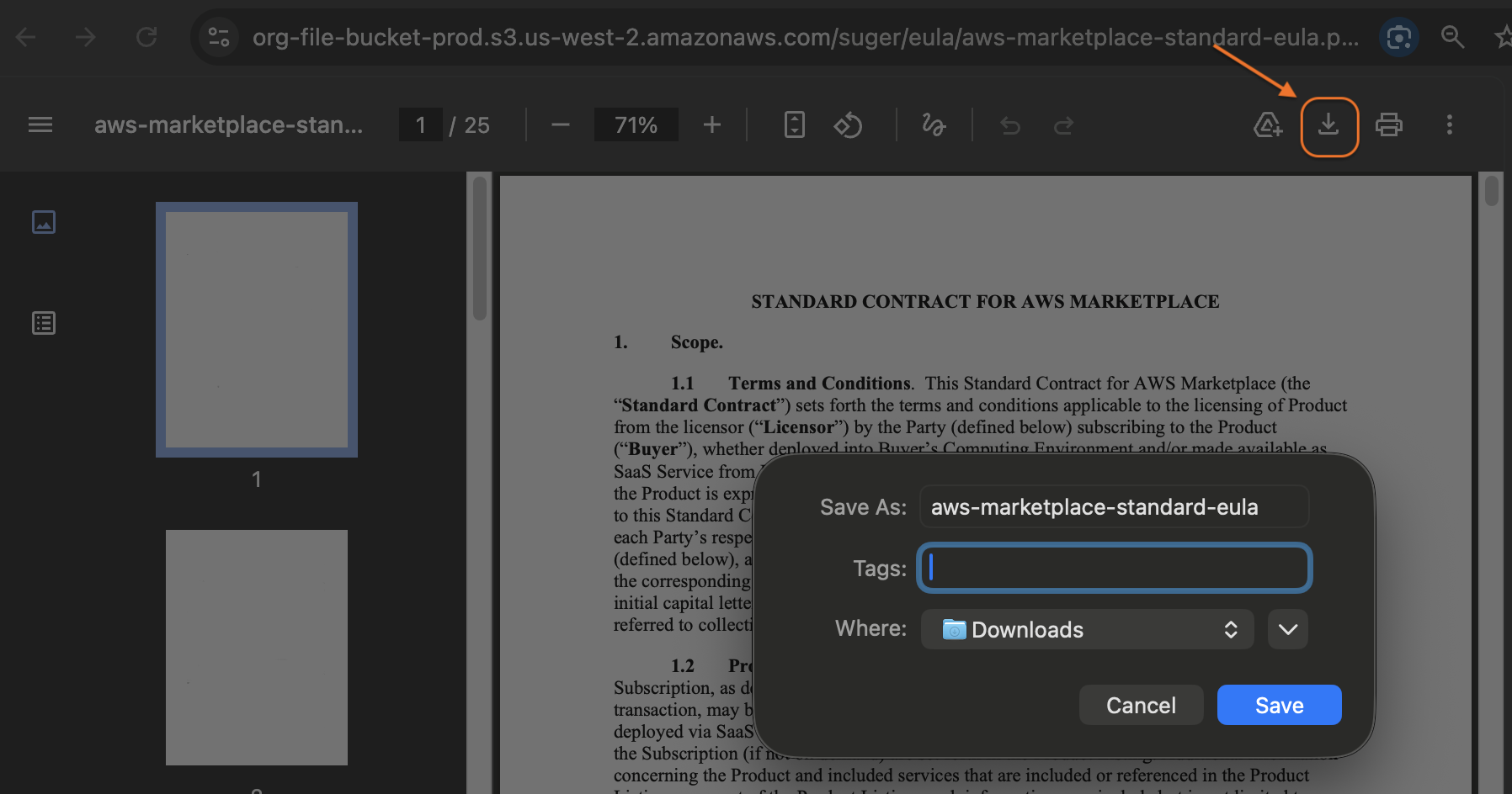 Download icon on the EULA page