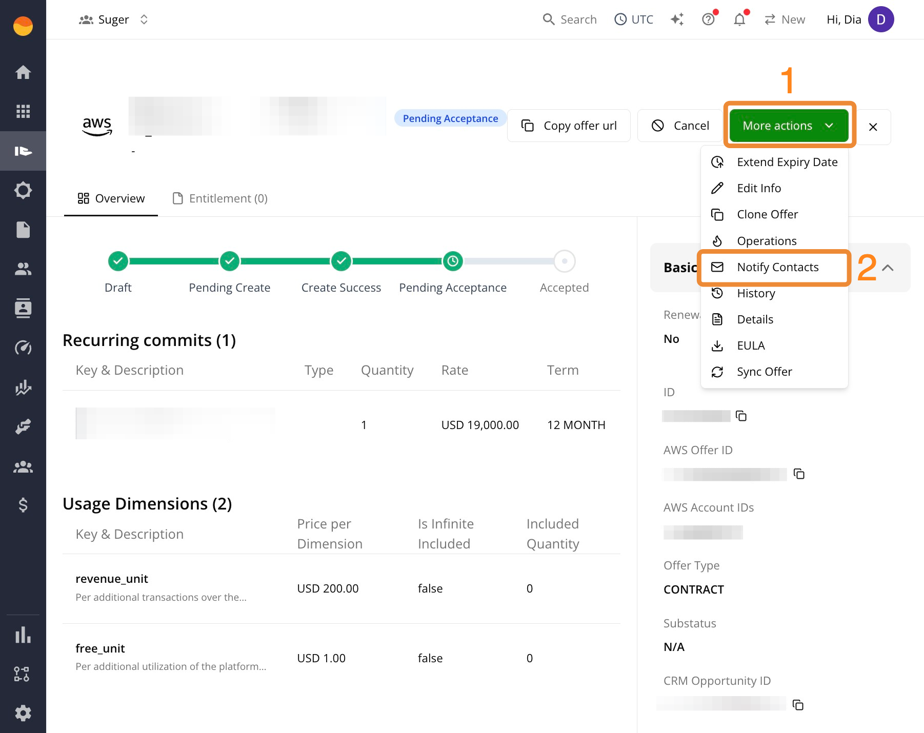 Notify Contacts action in the Suger Console