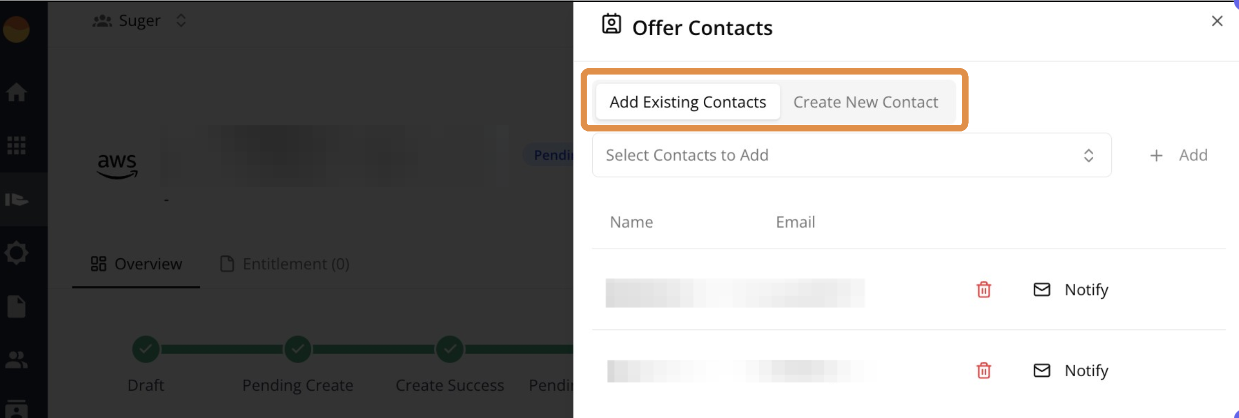 Add a contact to notify