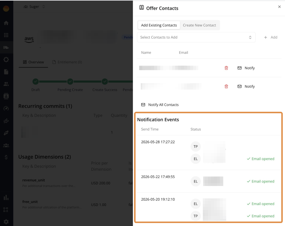 Notification Events section