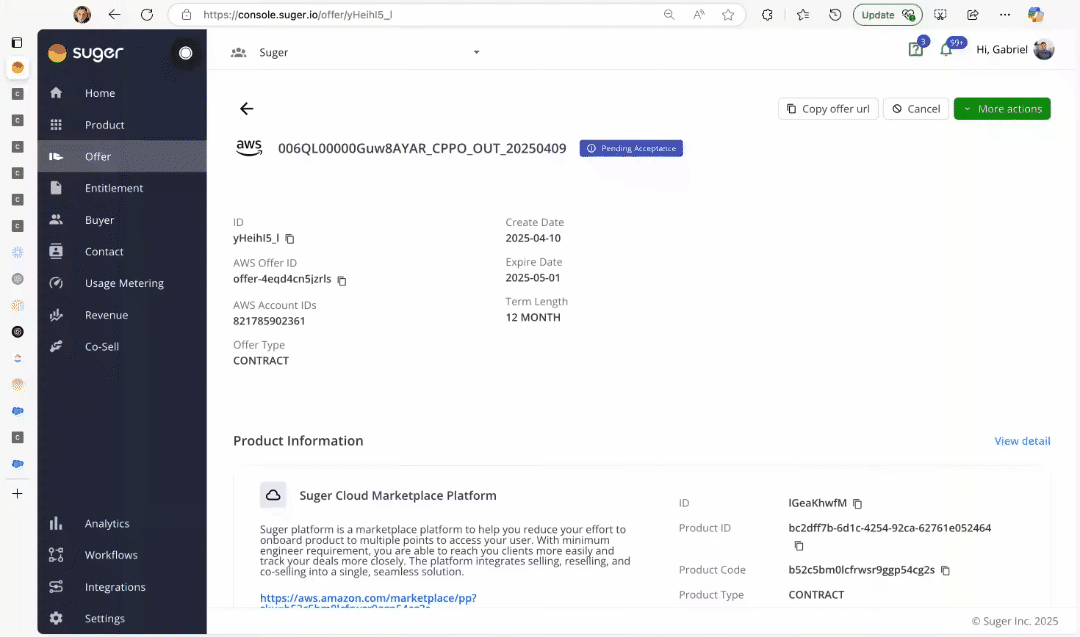 Notifying contacts about a private offer in the Suger Console
