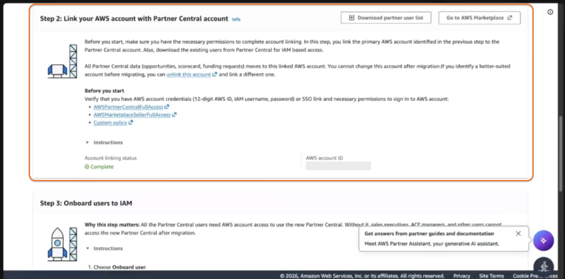 Task 2: linking your AWS account with your Partner Central account
