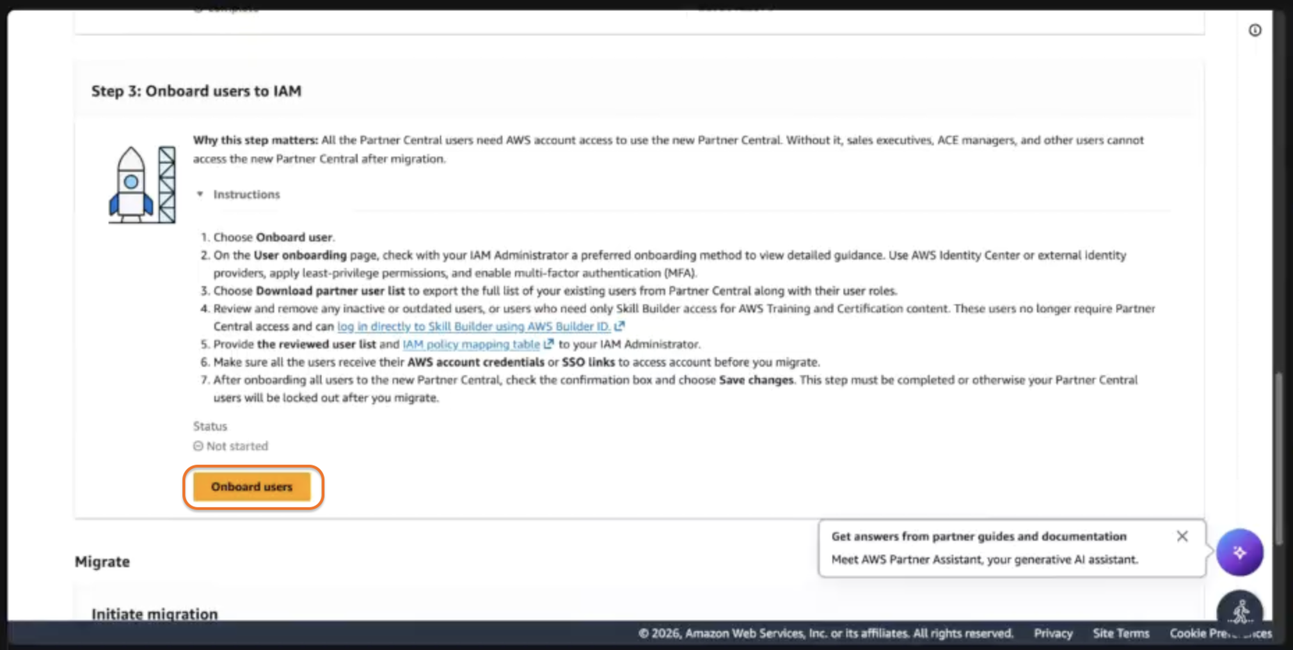 Task 3: the User onboarding page in AWS Partner Central