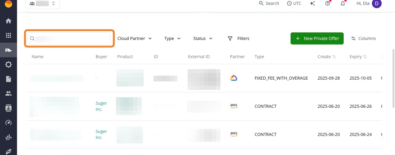 Search in the Offers page