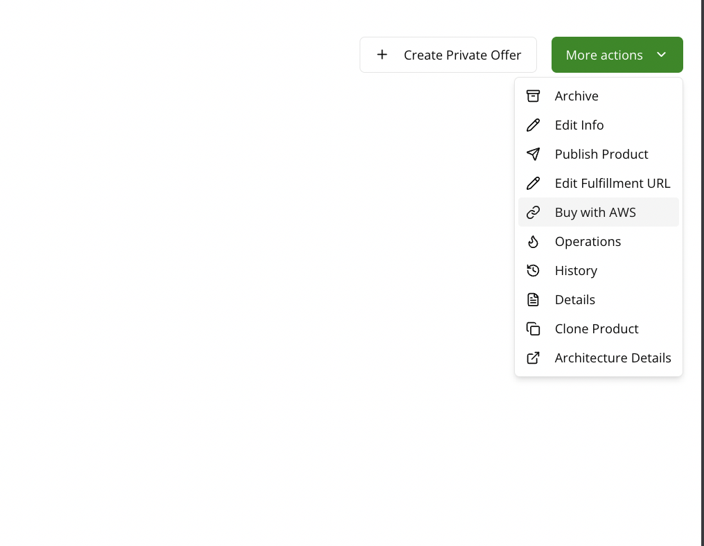 Buy with AWS option under More actions on an AWS listing