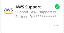 AWS Support integration card in Settings, showing a verified connection
