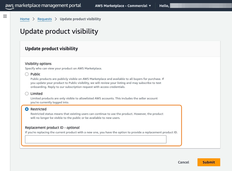 Restricted visibility with replacement product ID