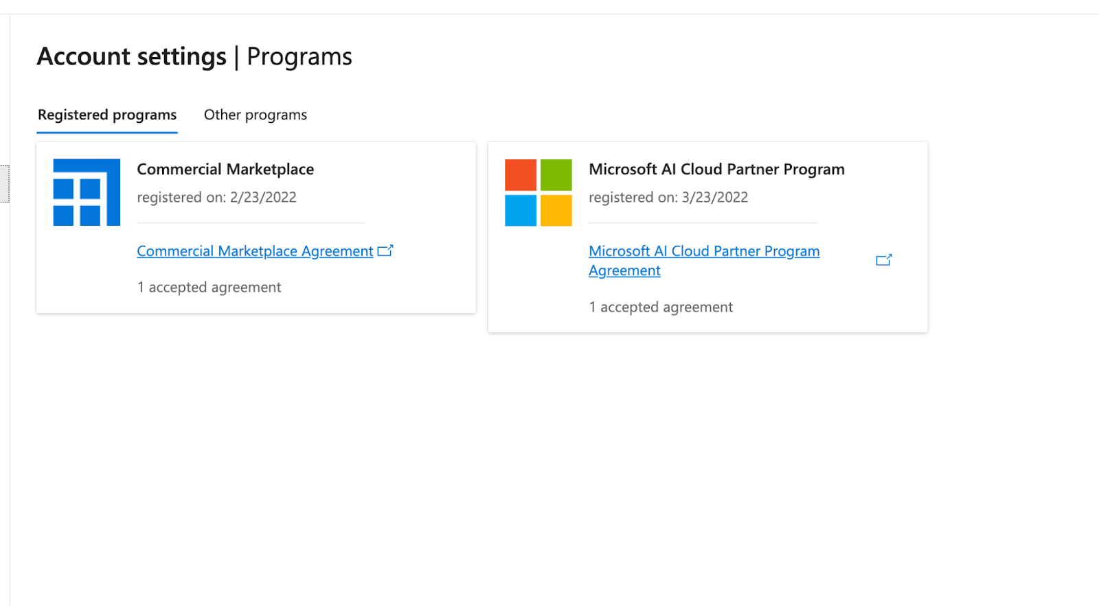 Partner Center program enrollment status