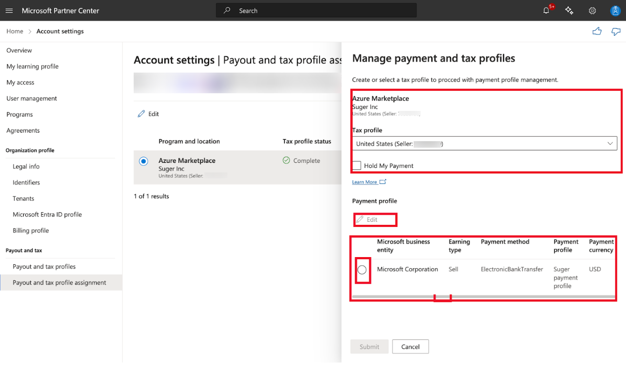 Partner Center payout and tax profile