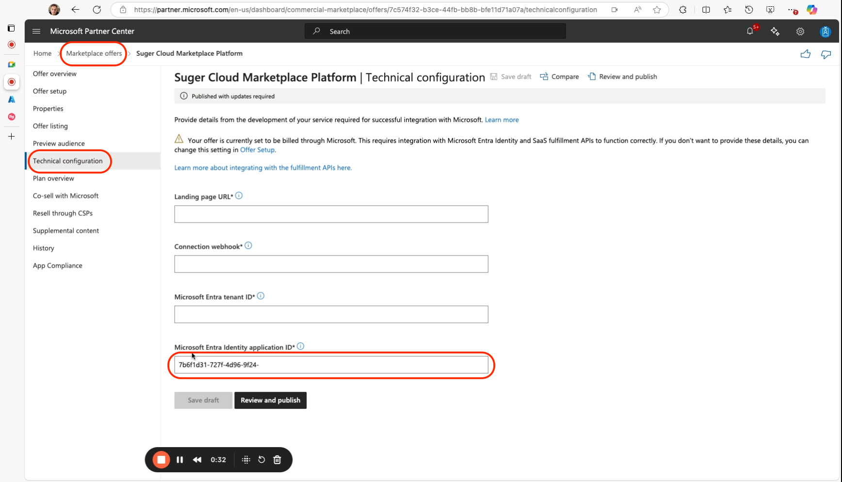 Technical Configuration showing the Microsoft Entra Application ID