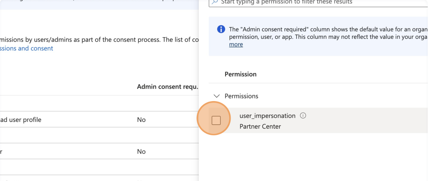 Selecting the user_impersonation permission