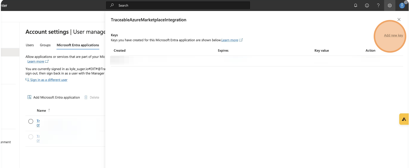 Generate a new key for the Entra Application