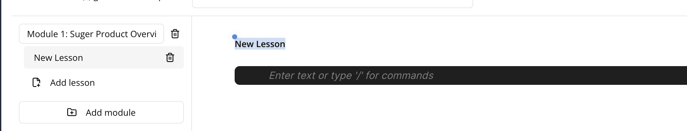 Add lesson button inside a module