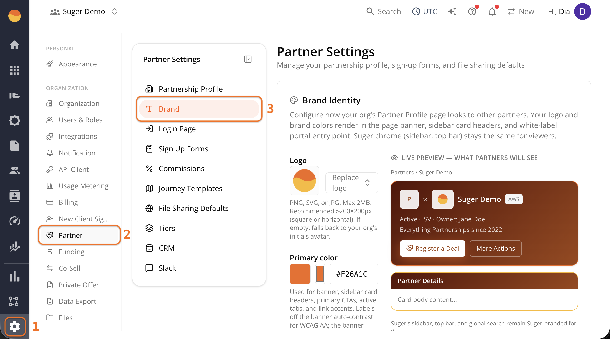 Brand settings under Partner in Suger Console Settings