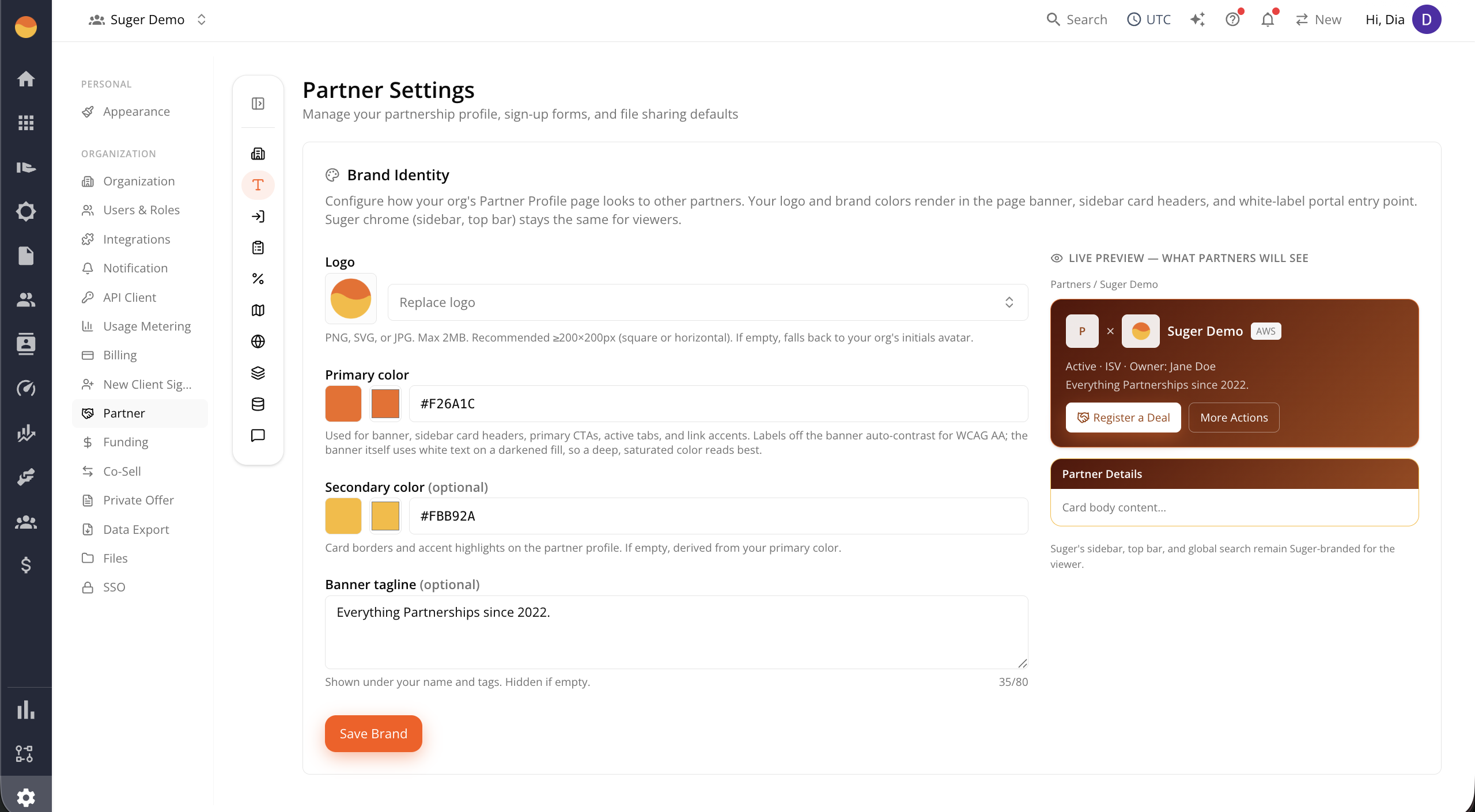 Save Brand button on the Brand settings page