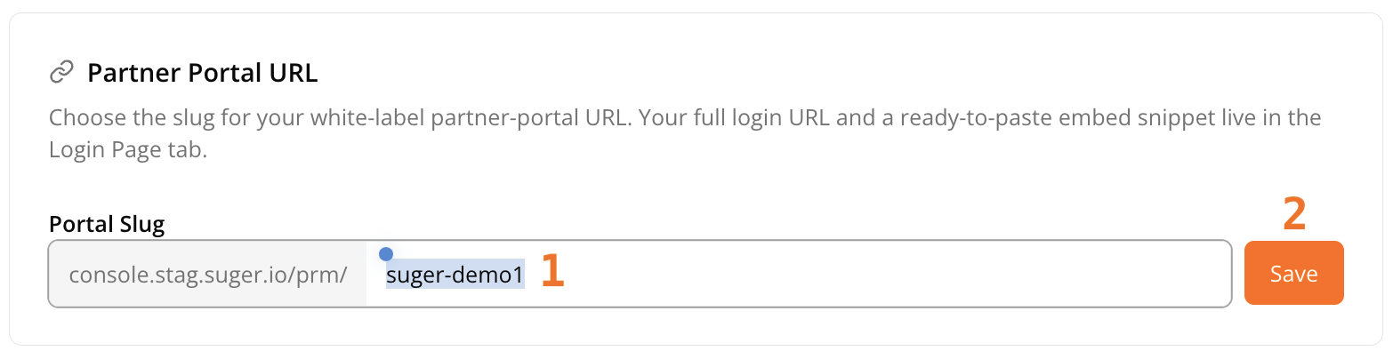 Partner Portal URL field where you set your portal slug