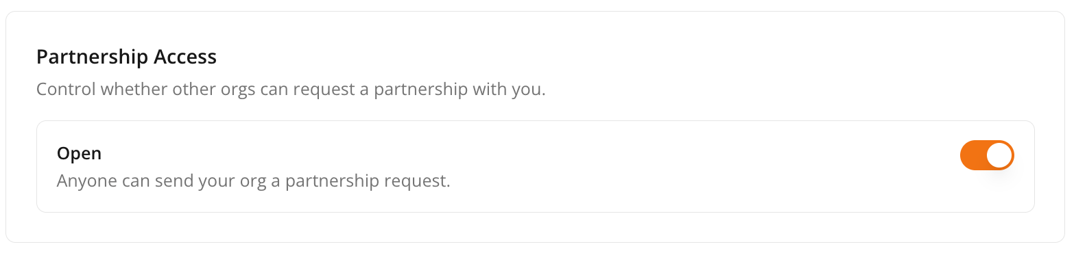 Partnership Access toggle for Open or Invite Only
