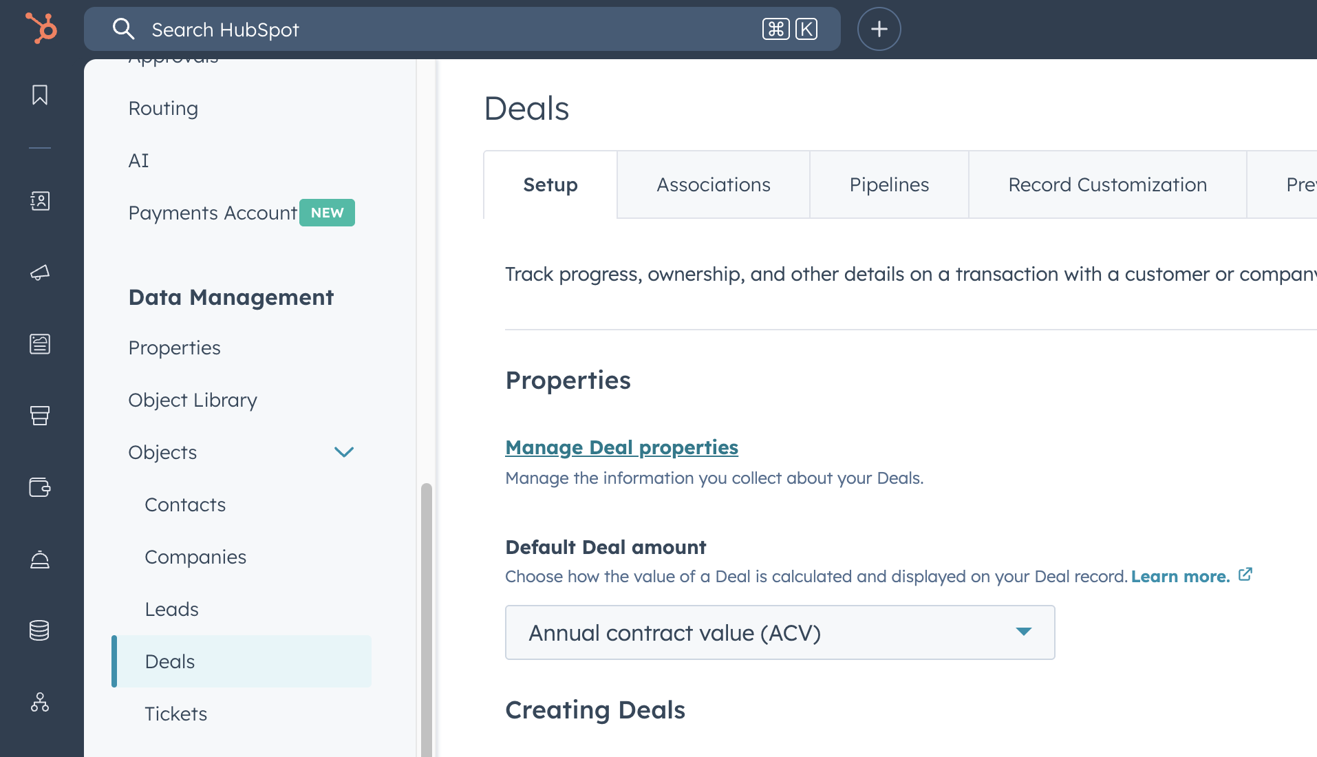HubSpot Deal properties Groups tab