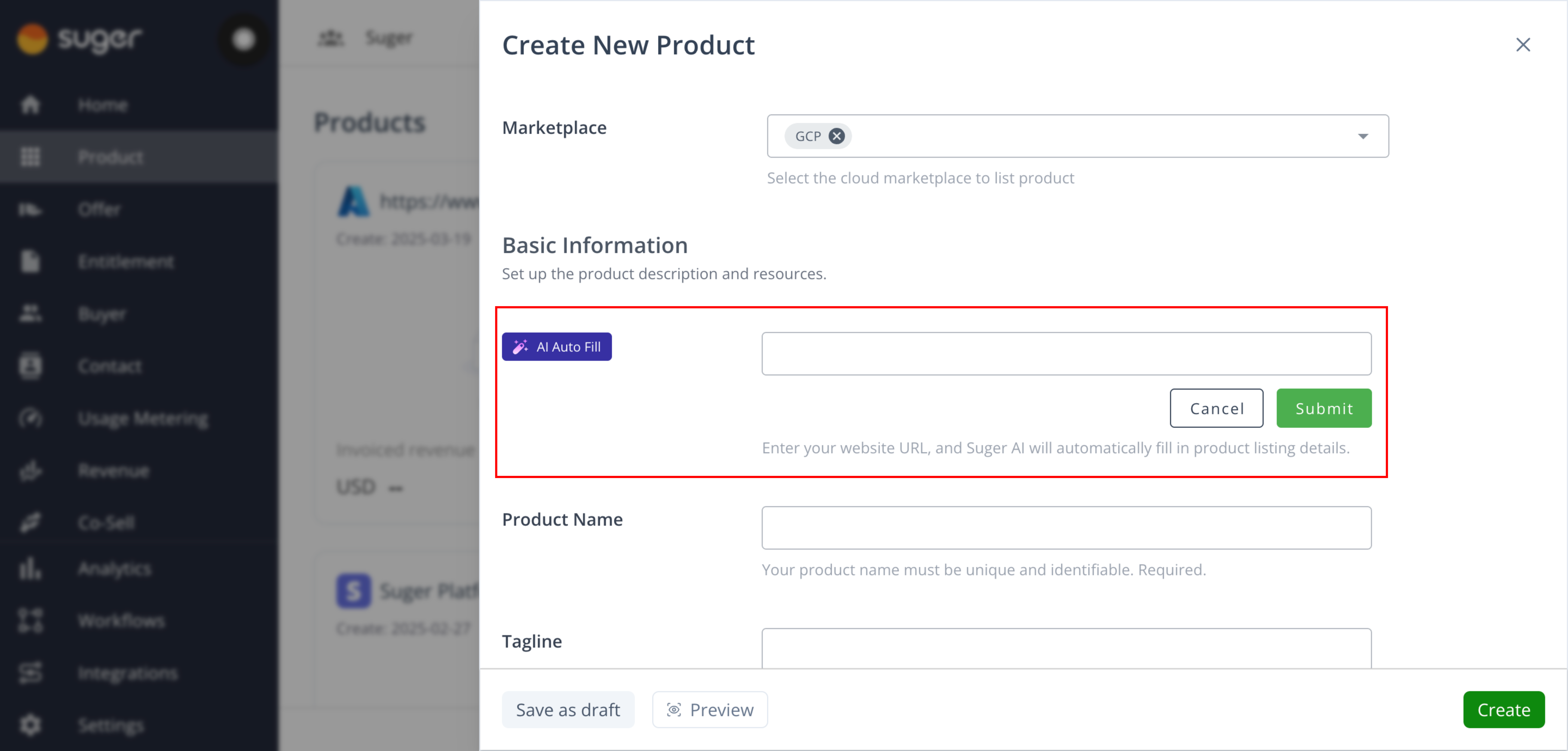 AI Auto Fill dialog in the Suger Console