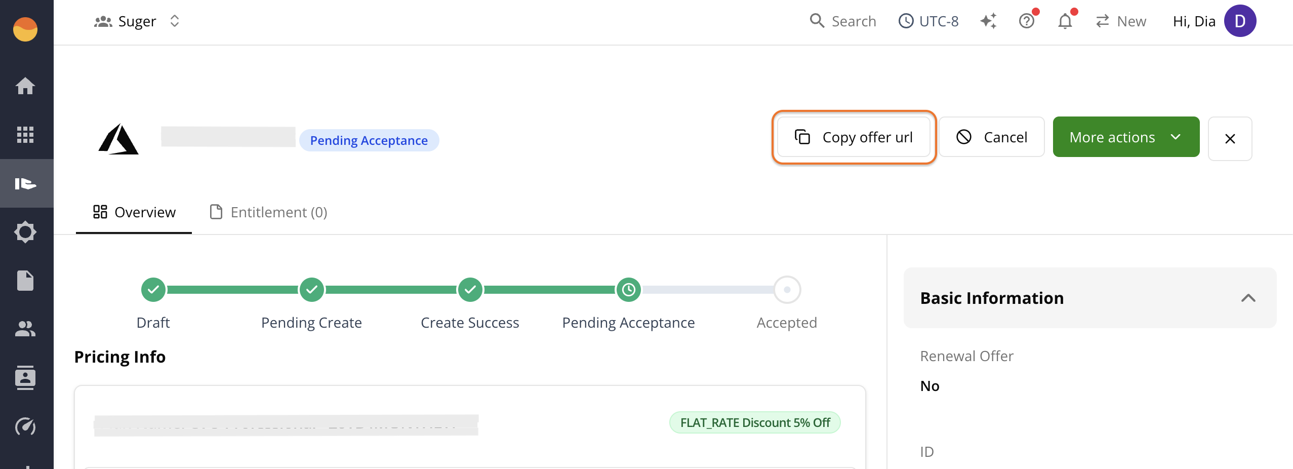 Copy offer URL in the Suger Console