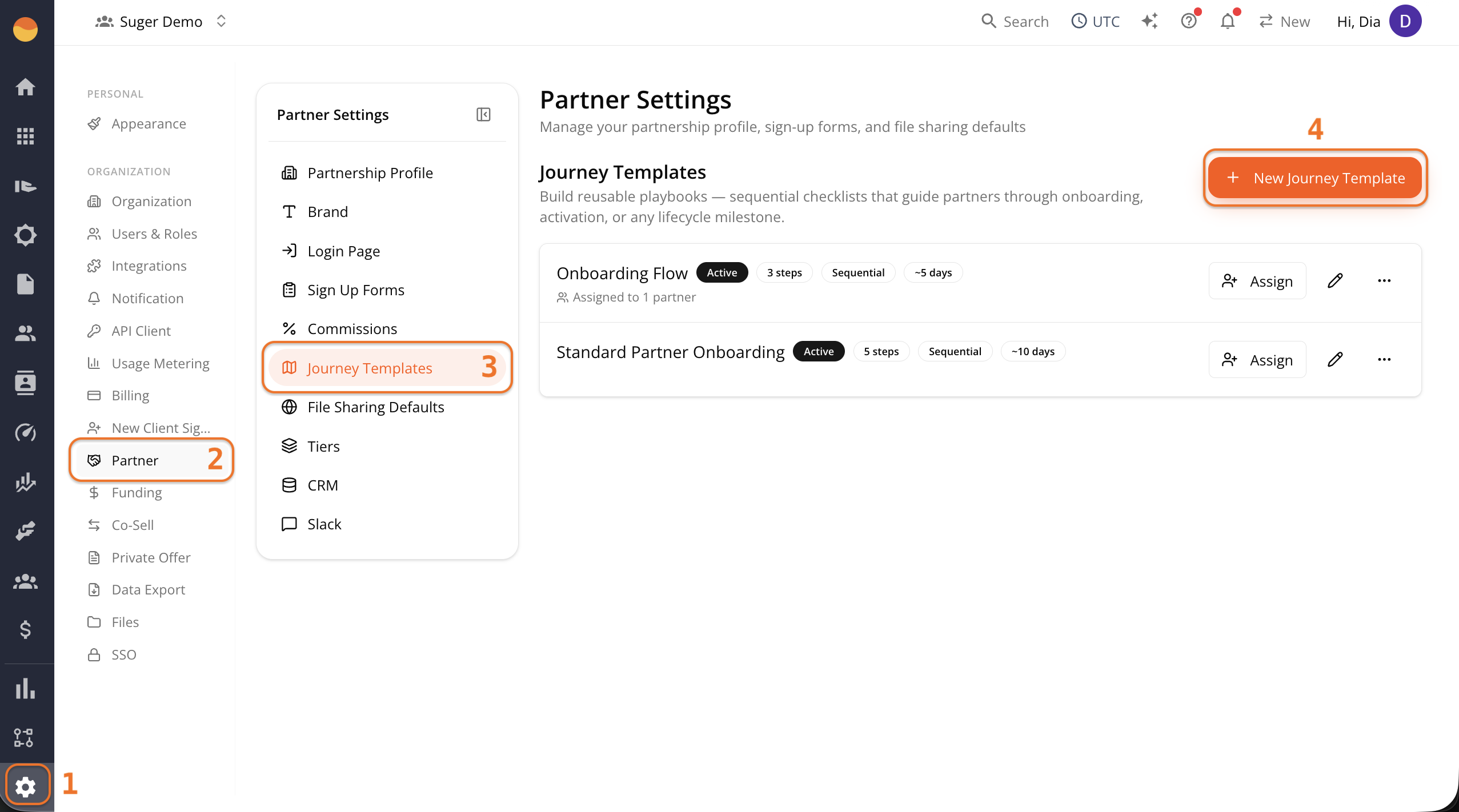 New Journey Templates button on the Journey Templates settings page