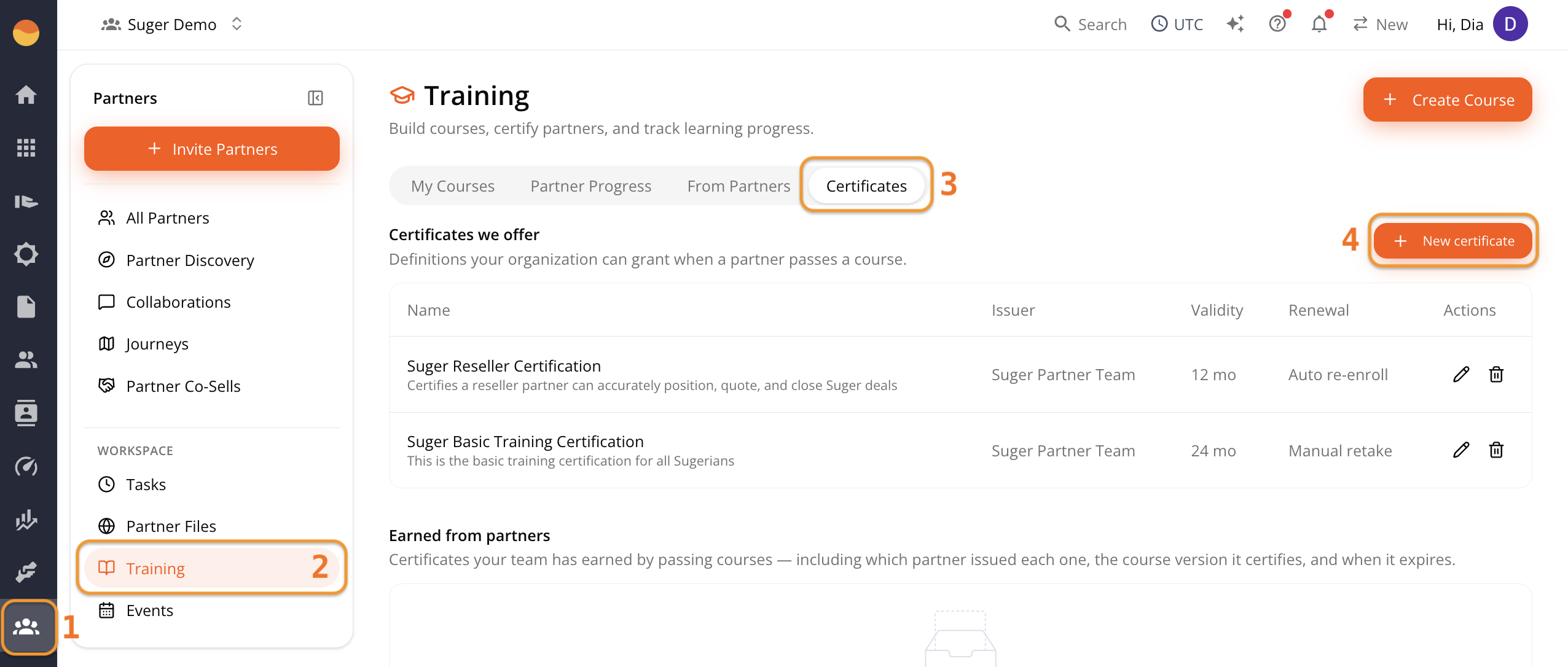 New certificate button on the Certificates tab
