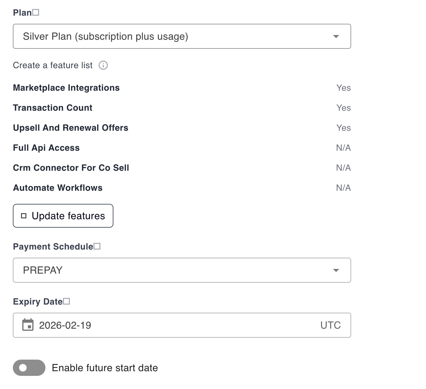 Custom Feature List