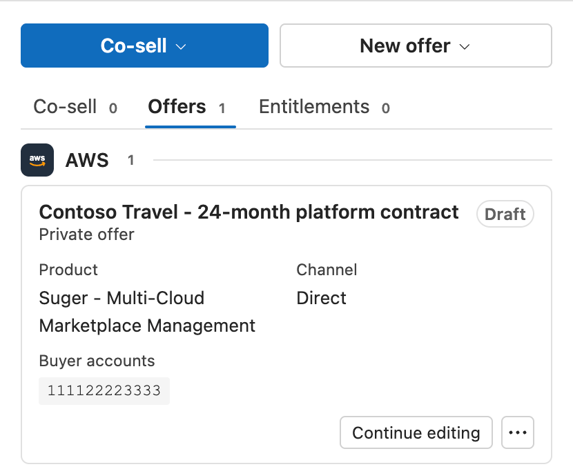 The Fours side pane on a Dynamics 365 opportunity, with the Co-sell, Offers and Entitlements tabs