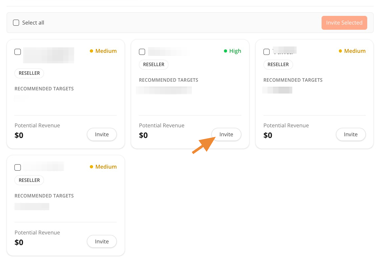 Invite button on an individual partner card
