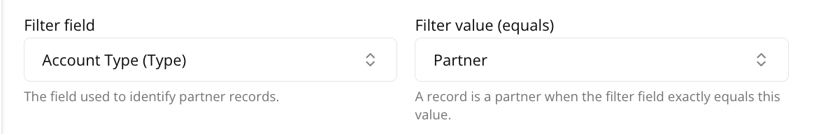 Configuring the filter field and value that identifies a partner