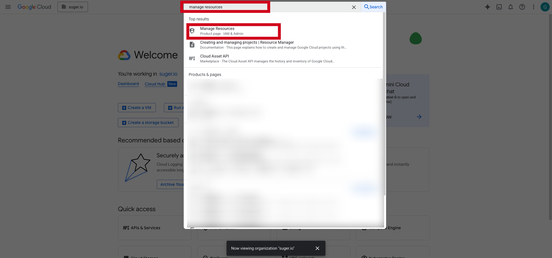GCP Manage Resources page for creating a new project