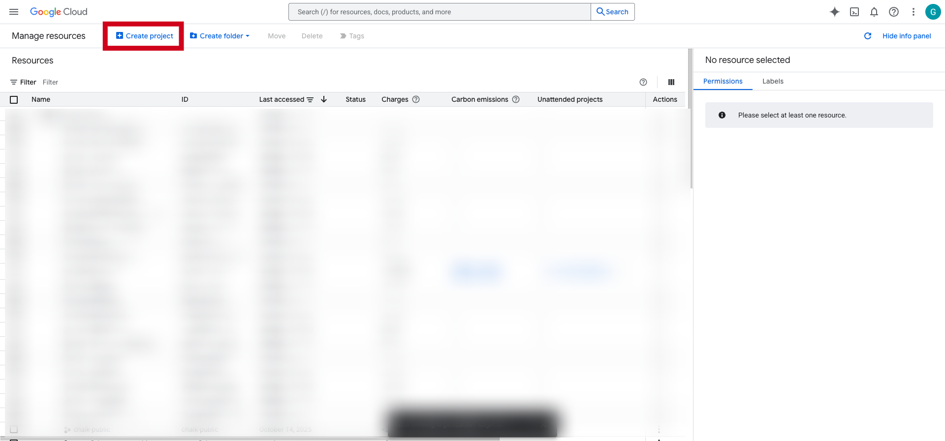 GCP new project details form