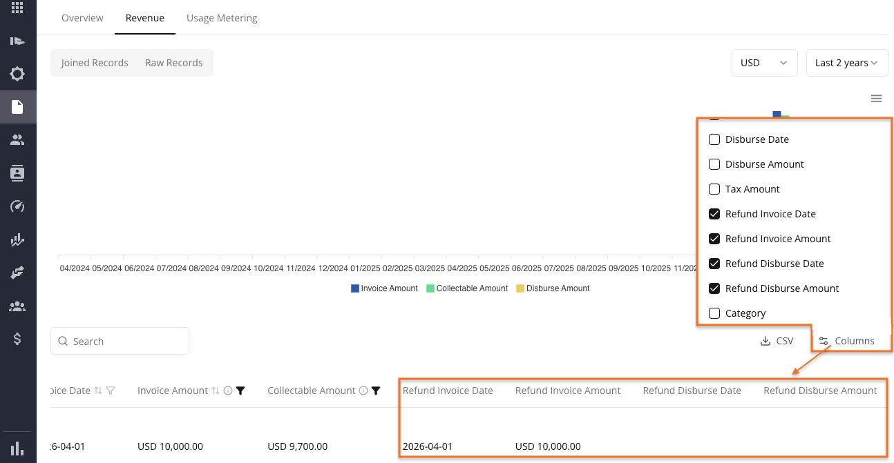Refund in the Revenue tab