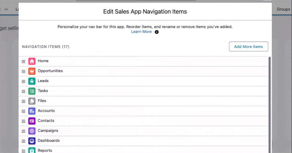 Add more navigation items from the All section