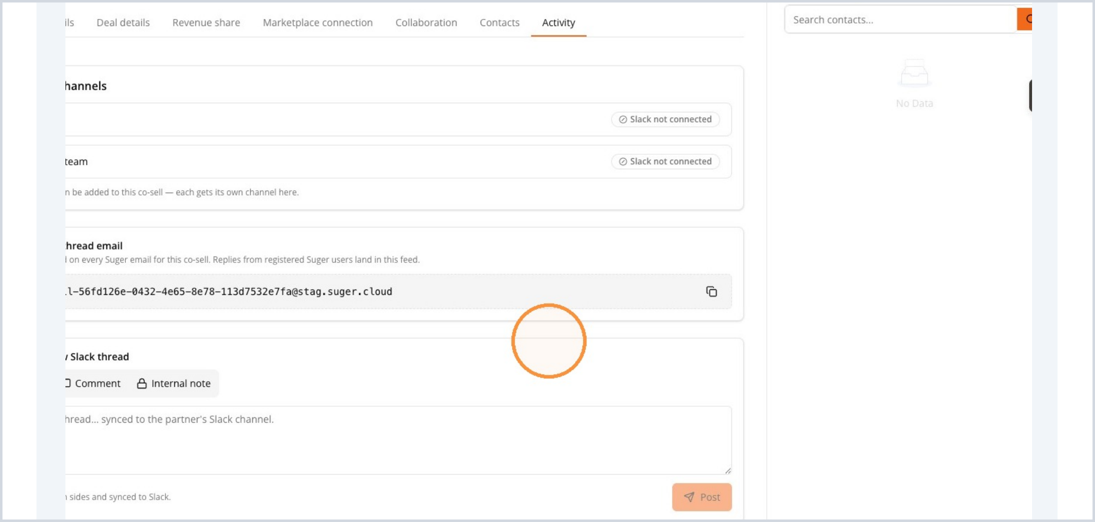 Activity tab for communication and collaboration history
