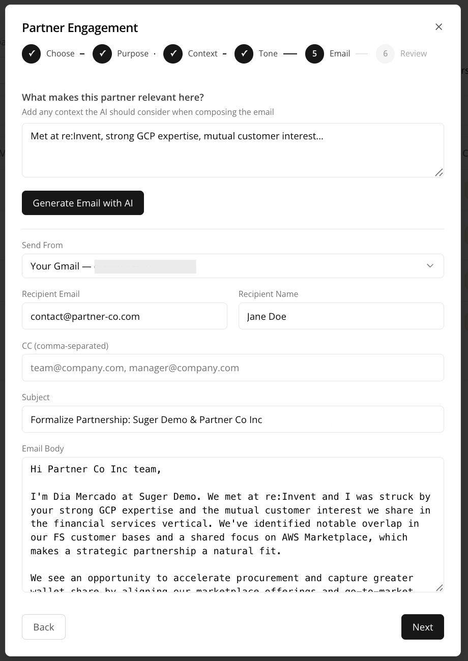 Generated invitation email with recipient and content fields