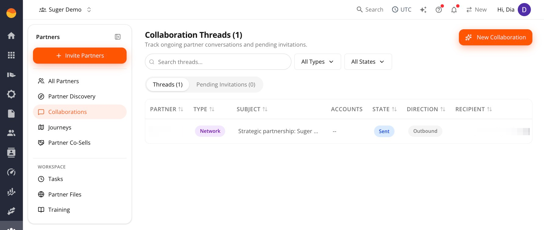 Collaborations page in the Partner Console