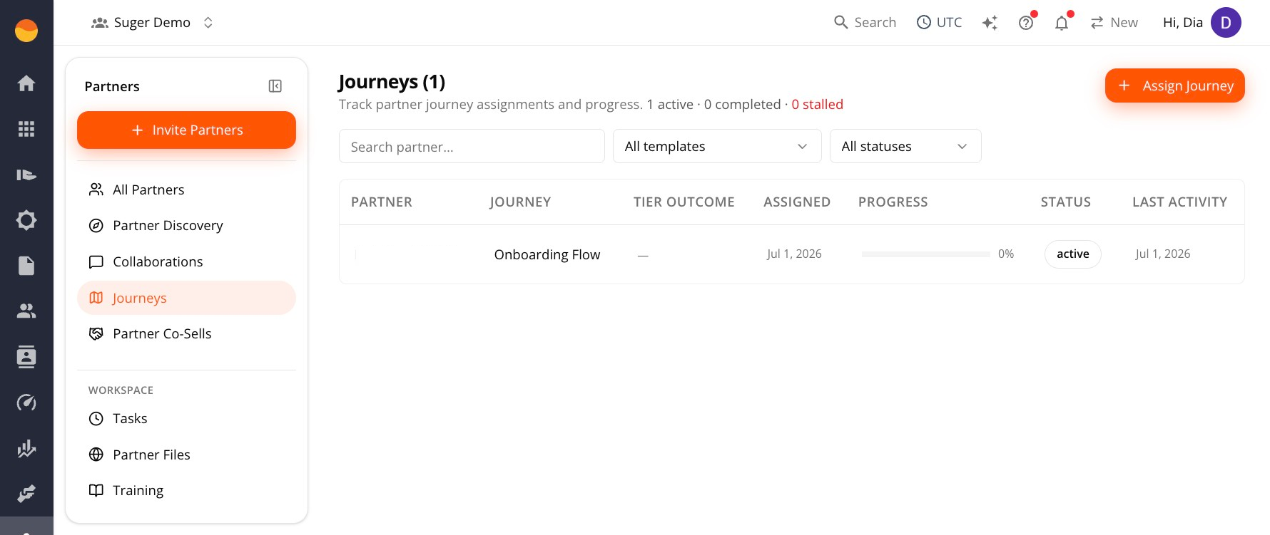 Journeys page in the Partner Console
